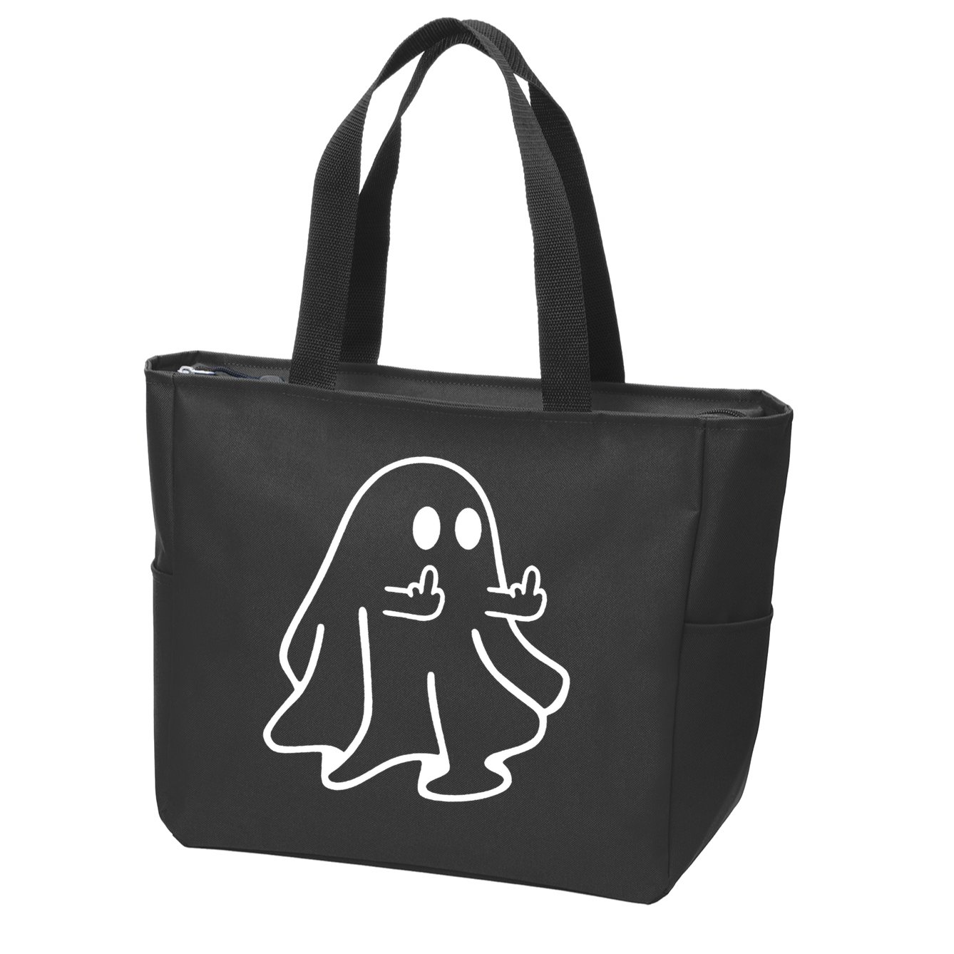 Ghost Middle Finger Funny Ghost Halloween Zip Tote Bag