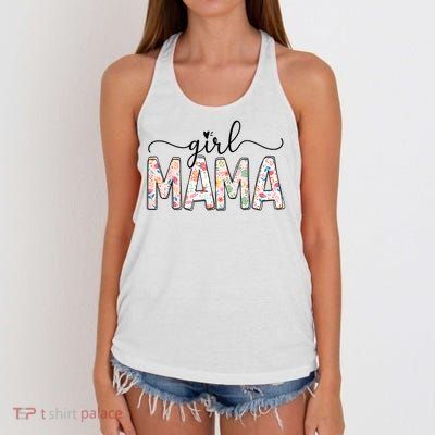 Girl Mama Floral Girl Mom Vintage Blessed Mama Vibes Women's Knotted Racerback Tank