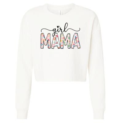 Girl Mama Floral Girl Mom Vintage Blessed Mama Vibes Cropped Pullover Crew