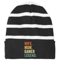 Gamer Mom Funny Wife Mom Video Game Legend Mother's Day Striped Beanie with Solid Band