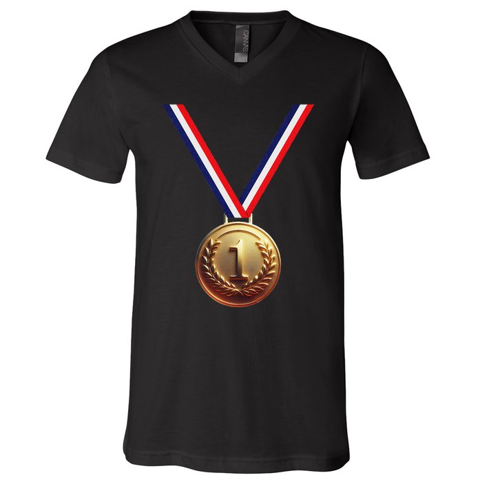 Golden Medal For Winners School Team And Champions V-Neck T-Shirt