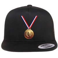 Golden Medal For Winners School Team And Champions Flat Bill Trucker Hat