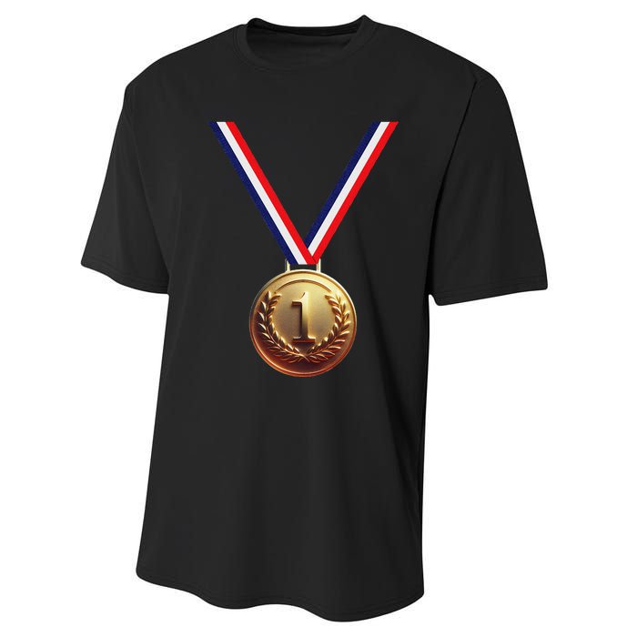 Golden Medal For Winners School Team And Champions Performance Sprint T-Shirt