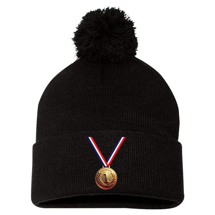 Golden Medal For Winners School Team And Champions Pom Pom 12in Knit Beanie