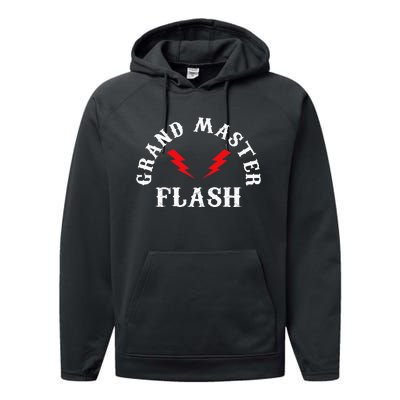 Grand Master Flash Lighting Fast White Text Performance Fleece Hoodie