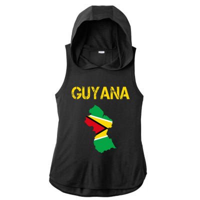 Guyana Map Flag Of Guyana Ladies PosiCharge Tri-Blend Wicking Draft Hoodie Tank