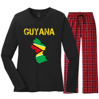 Guyana Map Flag Of Guyana Women's Long Sleeve Flannel Pajama Set 