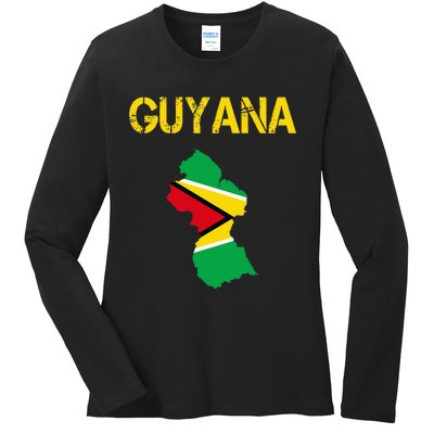 Guyana Map Flag Of Guyana Ladies Long Sleeve Shirt