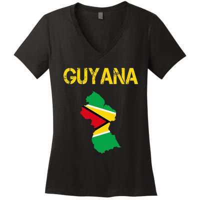 Guyana Map Flag Of Guyana Women's V-Neck T-Shirt