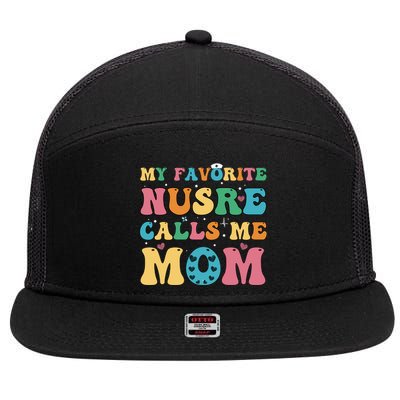 Groovy My Favorite Nurse Calls Me Mom Cute Flowers Nurse Mom Gift 7 Panel Mesh Trucker Snapback Hat