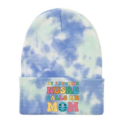 Groovy My Favorite Nurse Calls Me Mom Cute Flowers Nurse Mom Gift Tie Dye 12in Knit Beanie