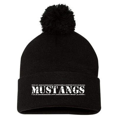 Go Mustangs Football Baseball Basketball Cheer Fan School Pom Pom 12in Knit Beanie