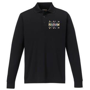 Groovy Mamaw Grandmother Flowers Mamaw Grandma Performance Long Sleeve Polo