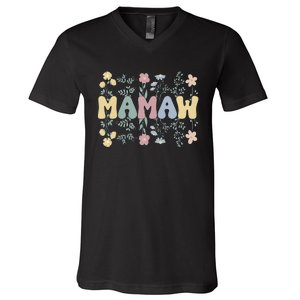 Groovy Mamaw Grandmother Flowers Mamaw Grandma V-Neck T-Shirt