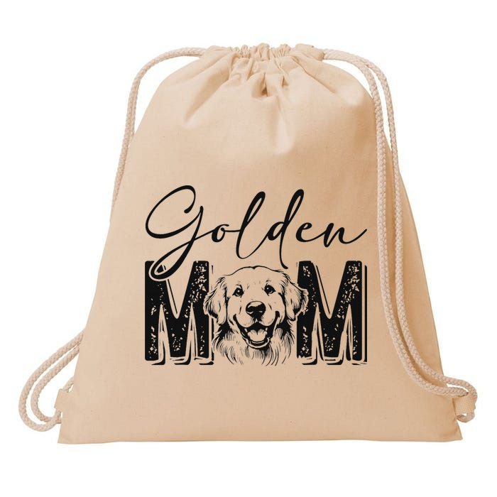 Golden Mom Golden Retriever Lover Dog Mama Funny Retro Drawstring Bag