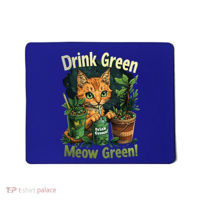 Green Meow Green Graphic Cat With Plants Tea Design Gift Mousepad