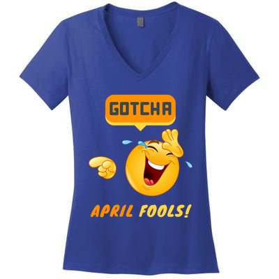 Gotcha Meaningful Gift April Fool's Day Funny Prank Silly Dad Jokes Gift Women's V-Neck T-Shirt