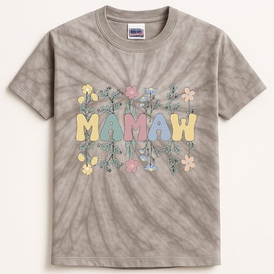 Groovy Mamaw Grandmother Flowers Mamaw Grandma Kids Tie-Dye T-Shirt