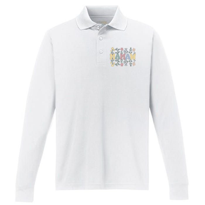 Groovy Mamaw Grandmother Flowers Mamaw Grandma Performance Long Sleeve Polo