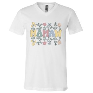 Groovy Mamaw Grandmother Flowers Mamaw Grandma V-Neck T-Shirt