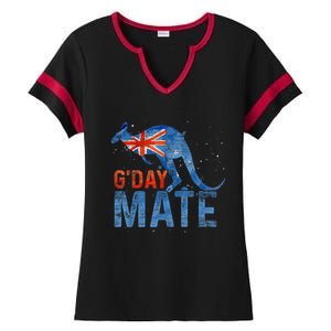 Gday Mate Gift Funny Australia And Kangaroo Gift Ladies Halftime Notch Neck Tee