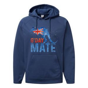 Gday Mate Gift Funny Australia And Kangaroo Gift Performance Fleece Hoodie