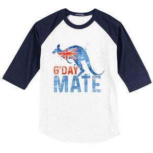 Gday Mate Gift Funny Australia And Kangaroo Gift Baseball Sleeve Shirt