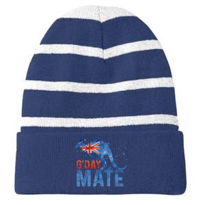 Gday Mate Gift Funny Australia And Kangaroo Gift Striped Beanie with Solid Band