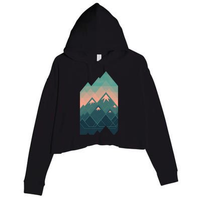 Geometric Mountains Crop Fleece Hoodie