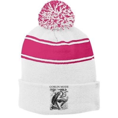 Goblin Mode Goblincore Vintage Aesthetic Funny Off Day Trend Stripe Pom Pom Beanie