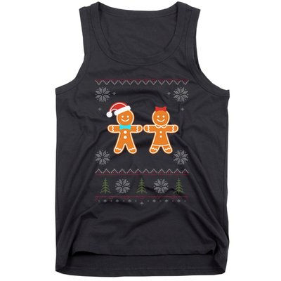 Gingerbread Man & Girl Ugly Sweater Christmas Tank Top