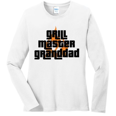 Grill Master Grilling Granddad Grandfather Grandpa BBQ Ladies Long Sleeve Shirt