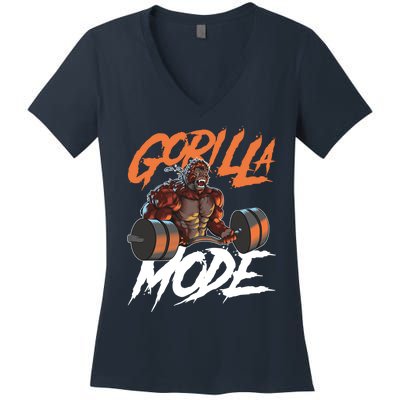 Gorilla Mode Gym Beast Workout Weights Lifting Power Gift Women's V-Neck T-Shirt