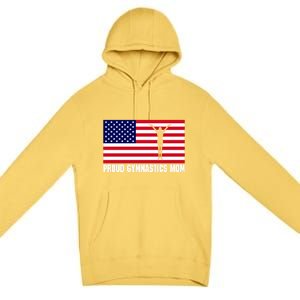 Gymnastics Mom Great Gift With Usa Flag Premium Pullover Hoodie