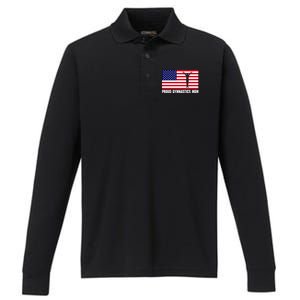 Gymnastics Mom Great Gift With Usa Flag Performance Long Sleeve Polo