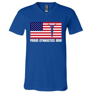 Gymnastics Mom Great Gift With Usa Flag V-Neck T-Shirt