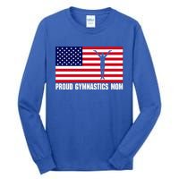 Gymnastics Mom Great Gift With Usa Flag Tall Long Sleeve T-Shirt