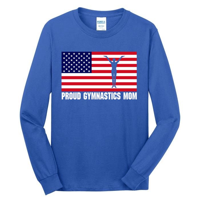 Gymnastics Mom Great Gift With Usa Flag Tall Long Sleeve T-Shirt