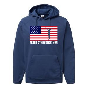 Gymnastics Mom Great Gift With Usa Flag Performance Fleece Hoodie