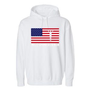 Gymnastics Mom Great Gift With Usa Flag Garment-Dyed Fleece Hoodie