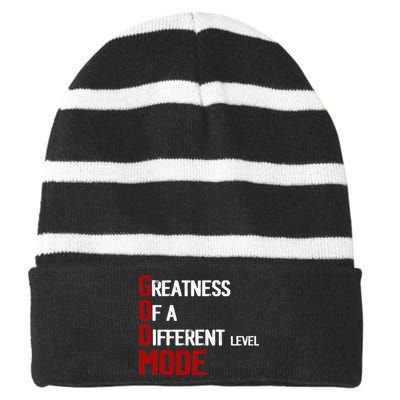 God Mode Greatness Of A Different Level Head Ofthe Table Striped Beanie with Solid Band