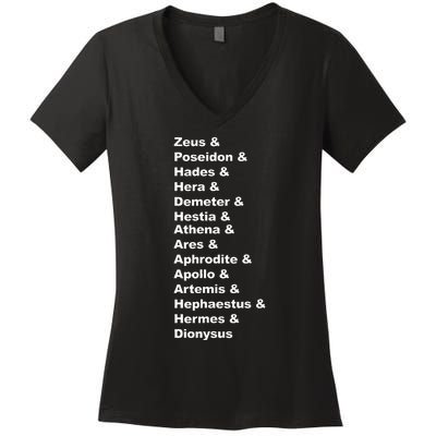 Greek Mythology Gods Pantheon List Of Demigod Names Women's V-Neck T-Shirt