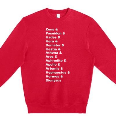 Greek Mythology Gods Pantheon List Of Demigod Names Premium Crewneck Sweatshirt