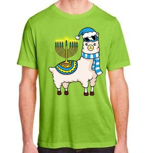 Glowing Menorah Hanukkah Llama Cute Alpaca Chanukah Adult ChromaSoft Performance T-Shirt