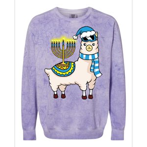 Glowing Menorah Hanukkah Llama Cute Alpaca Chanukah Colorblast Crewneck Sweatshirt