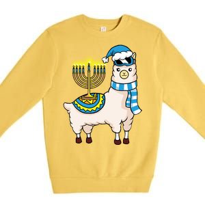 Glowing Menorah Hanukkah Llama Cute Alpaca Chanukah Premium Crewneck Sweatshirt