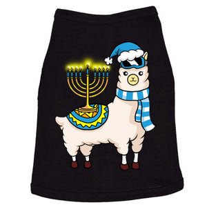 Glowing Menorah Hanukkah Llama Cute Alpaca Chanukah Doggie Tank