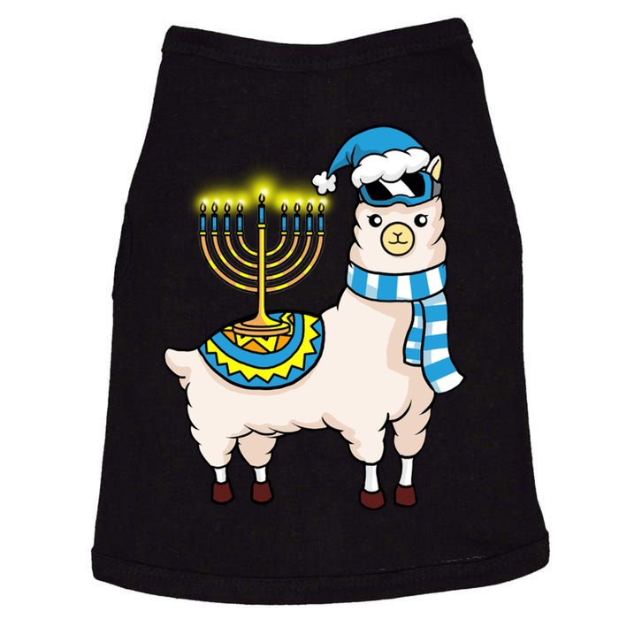 Glowing Menorah Hanukkah Llama Cute Alpaca Chanukah Doggie Tank