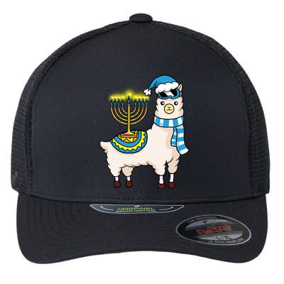 Glowing Menorah Hanukkah Llama Cute Alpaca Chanukah Flexfit Unipanel Trucker Cap