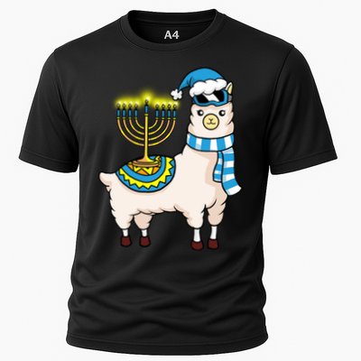 Glowing Menorah Hanukkah Llama Cute Alpaca Chanukah Performance Shirt